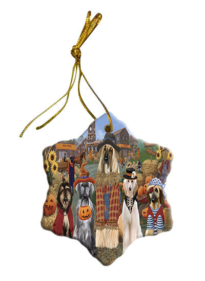 Halloween 'Round Town Afghan Hound Dogs Star Porcelain Ornament SPOR57456