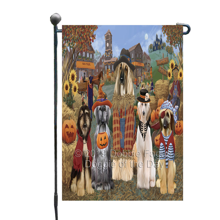 Halloween 'Round Town And Fall Pumpkin Scarecrow Both Afghan Hound Dogs Garden Flag GFLG65556