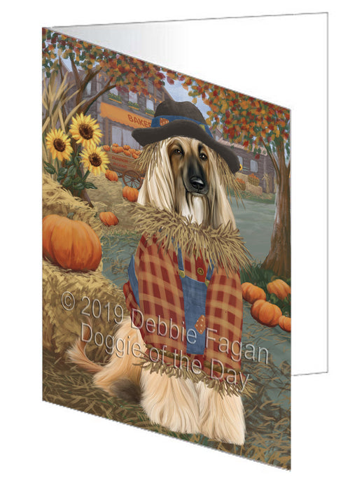 Fall Pumpkin Scarecrow Afghan Hound Dog Handmade Artwork Assorted Pets Greeting Cards and Note Cards with Envelopes for All Occasions and Holiday Seasons GCD77897