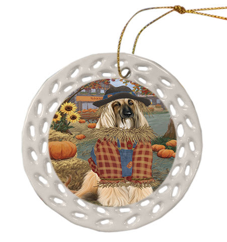 Fall Pumpkin Scarecrow Afghan Hound Dogs Ceramic Doily Ornament DPOR57517