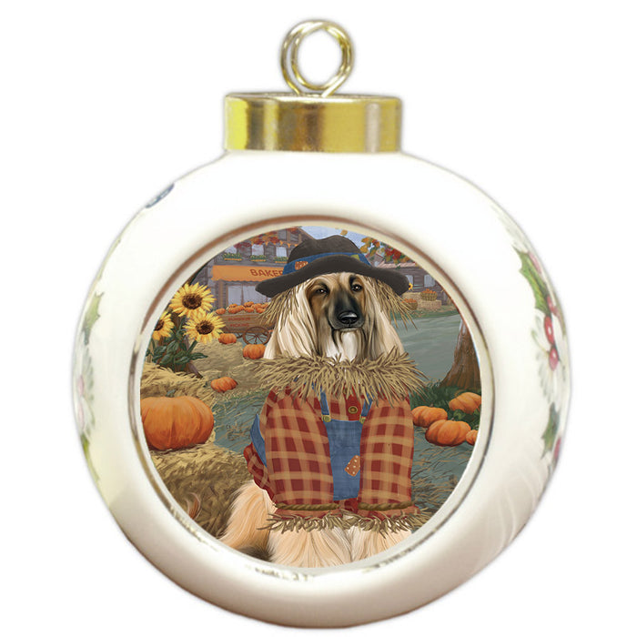 Halloween 'Round Town And Fall Pumpkin Scarecrow Both Afghan Hound Dogs Round Ball Christmas Ornament RBPOR57421