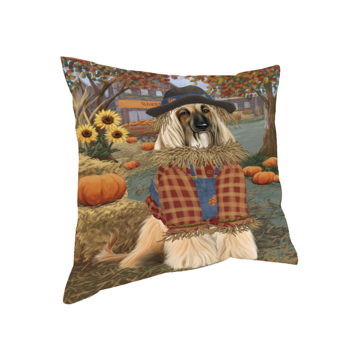 Halloween 'Round Town And Fall Pumpkin Scarecrow Both Afghan Hound Dogs Pillow PIL82468