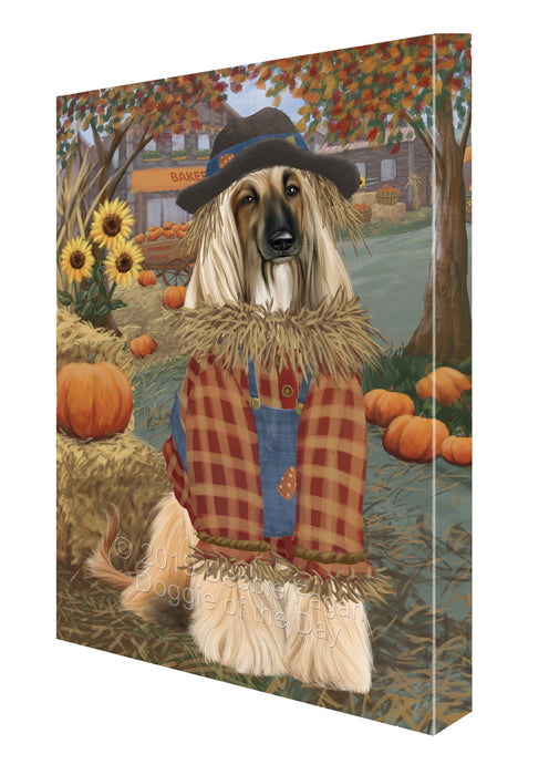 Halloween 'Round Town And Fall Pumpkin Scarecrow Both Afghan Hound Dogs Canvas Print Wall Art Décor CVS139742