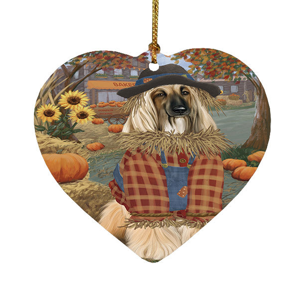 Fall Pumpkin Scarecrow Afghan Hound Dogs Heart Christmas Ornament HPOR57517