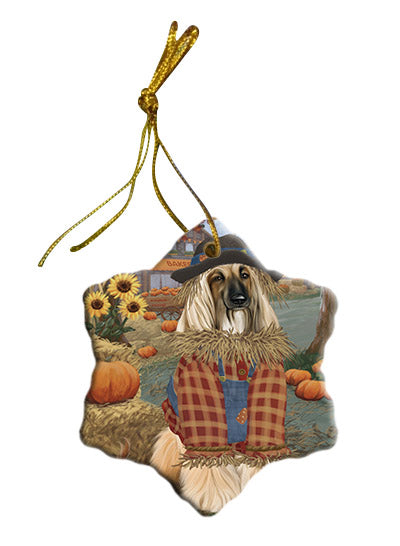 Fall Pumpkin Scarecrow Afghan Hound Dogs Star Porcelain Ornament SPOR57517