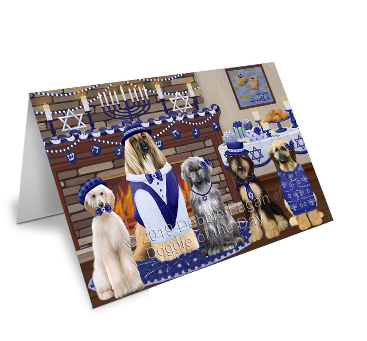 Happy Hanukkah Family Afghan Hound Dogs Handmade Artwork Assorted Pets Greeting Cards and Note Cards with Envelopes for All Occasions and Holiday Seasons GCD78080