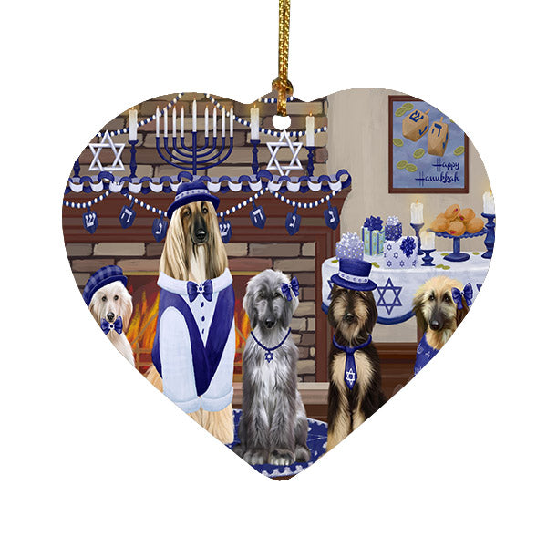 Happy Hanukkah Family Afghan Hound Dogs Heart Christmas Ornament HPOR57578