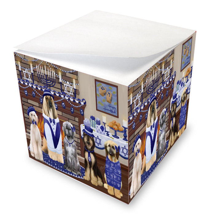 Happy Hanukkah Family Afghan Hound Dogs note cube NOC-DOTD-A56606