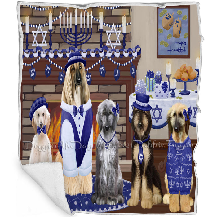 Happy Hanukkah Family and Happy Hanukkah Both Afghan Hound Dogs Blanket BLNKT140168