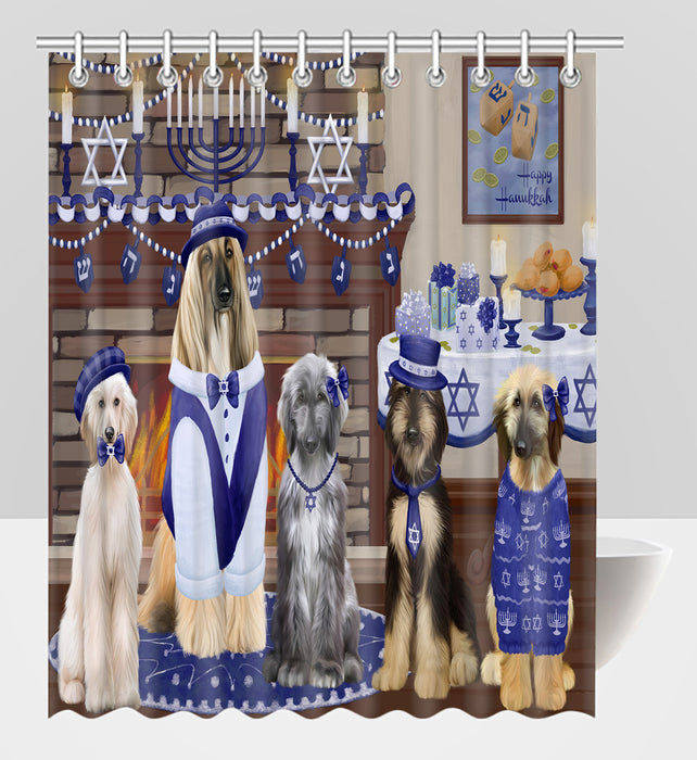 Happy Hanukkah Family Afghan Hound Dogs Shower Curtain