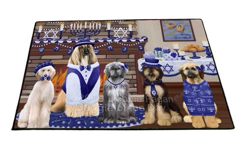 Happy Hanukkah Family and Happy Hanukkah Both Afghan Hound Dogs Floormat FLMS53996