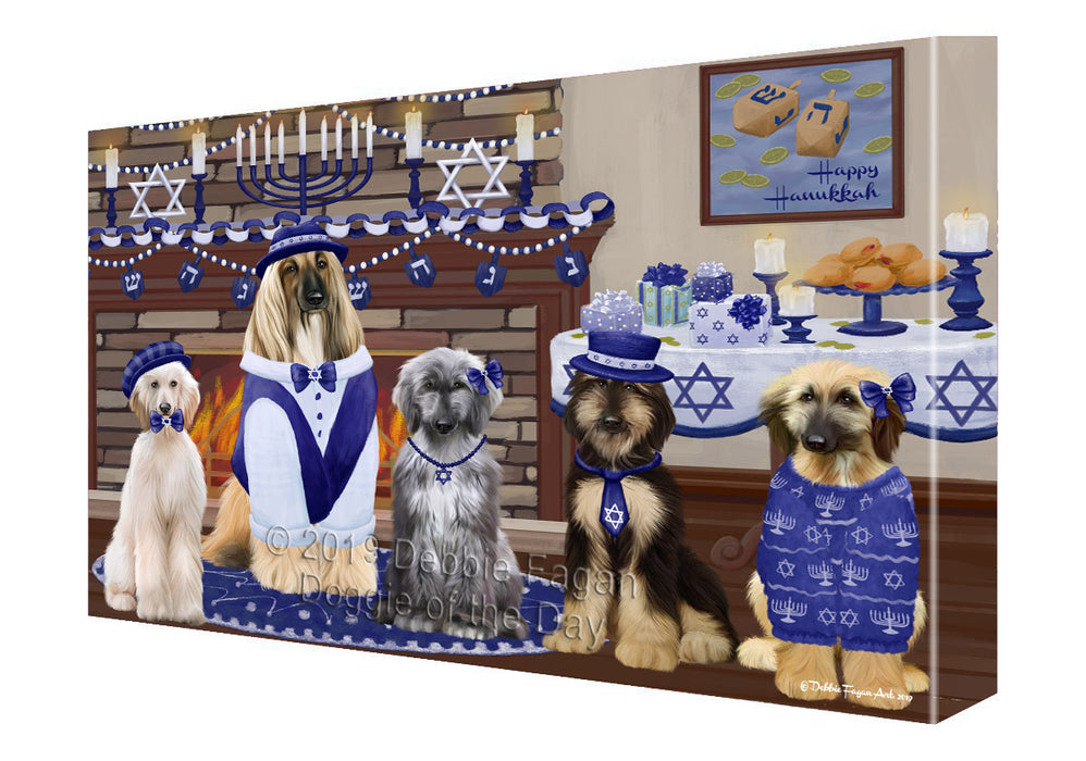 Happy Hanukkah Family and Happy Hanukkah Both Afghan Hound Dogs Canvas Print Wall Art Décor CVS140795