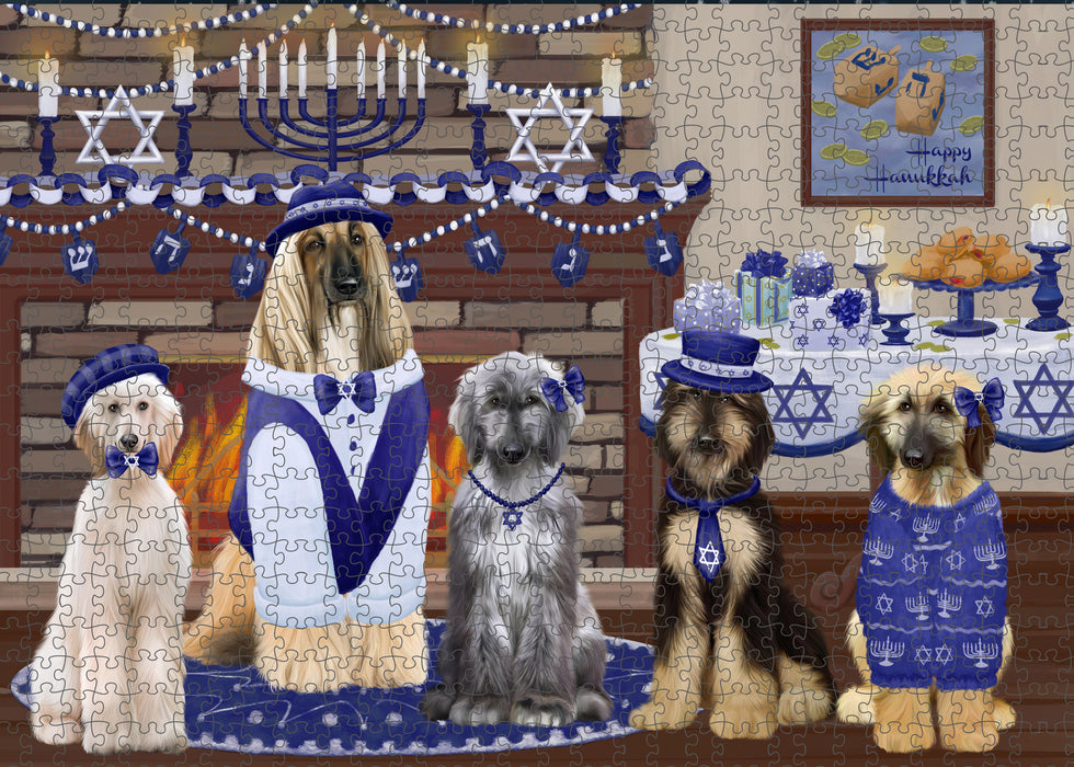 Happy Hanukkah Family and Happy Hanukkah Both Afghan Hound Dogs Puzzle with Photo Tin PUZL96620