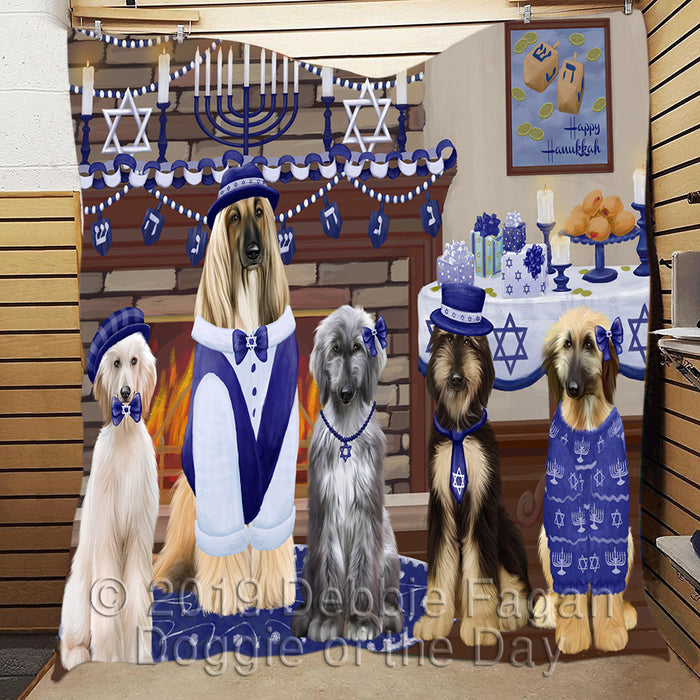 Happy Hanukkah Family and Happy Hanukkah Both Afghan Hound Dogs Quilt