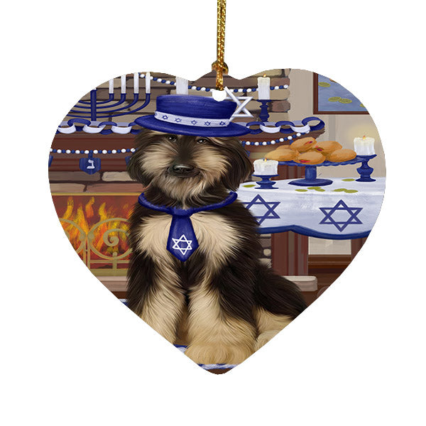 Happy Hanukkah Afghan Hound Dog Heart Christmas Ornament HPOR57634