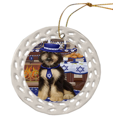 Happy Hanukkah Afghan Hound Dog Ceramic Doily Ornament DPOR57634