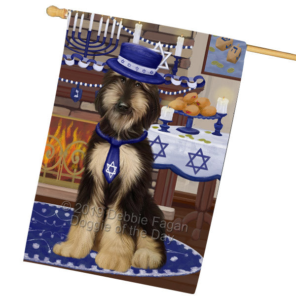 Happy Hanukkah Family and Happy Hanukkah Both Afghan Hound Dog House Flag FLG65734