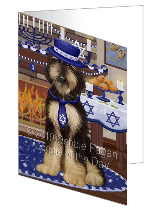 Happy Hanukkah Afghan Hound Dog Handmade Artwork Assorted Pets Greeting Cards and Note Cards with Envelopes for All Occasions and Holiday Seasons GCD78248