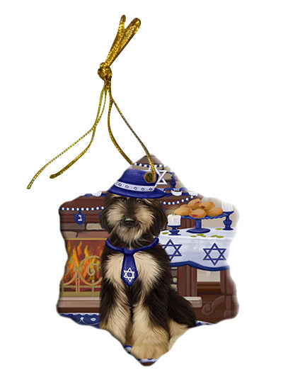 Happy Hanukkah Afghan Hound Dog Star Porcelain Ornament SPOR57634