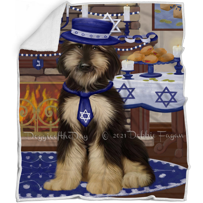 Happy Hanukkah Family and Happy Hanukkah Both Afghan Hound Dog Blanket BLNKT139664