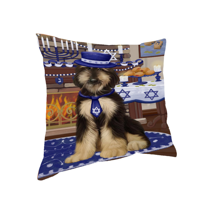 Happy Hanukkah Family and Happy Hanukkah Both Afghan Hound Dog Pillow PIL82936