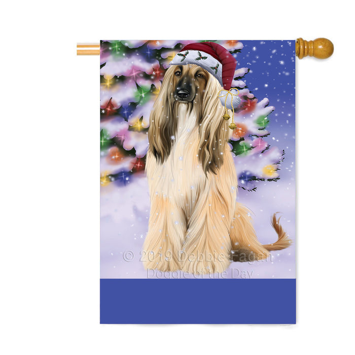 Personalized Winterland Wonderland Afghan Hound Dog In Christmas Holiday Scenic Background Custom House Flag FLG-DOTD-A61239