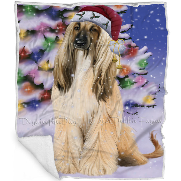Winterland Wonderland Afghan Hound Dog In Christmas Holiday Scenic Background Blanket BLNKT100794