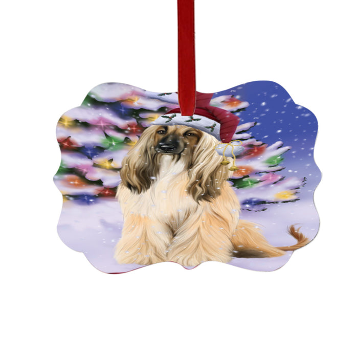 Winterland Wonderland Afghan Hound Dog In Christmas Holiday Scenic Background Double-Sided Photo Benelux Christmas Ornament LOR49475