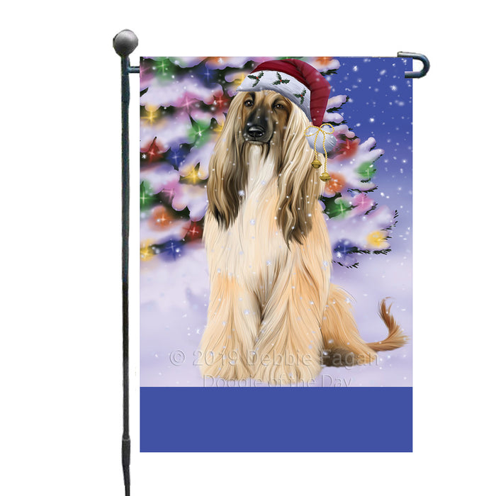 Personalized Winterland Wonderland Afghan Hound Dog In Christmas Holiday Scenic Background Custom Garden Flags GFLG-DOTD-A61183