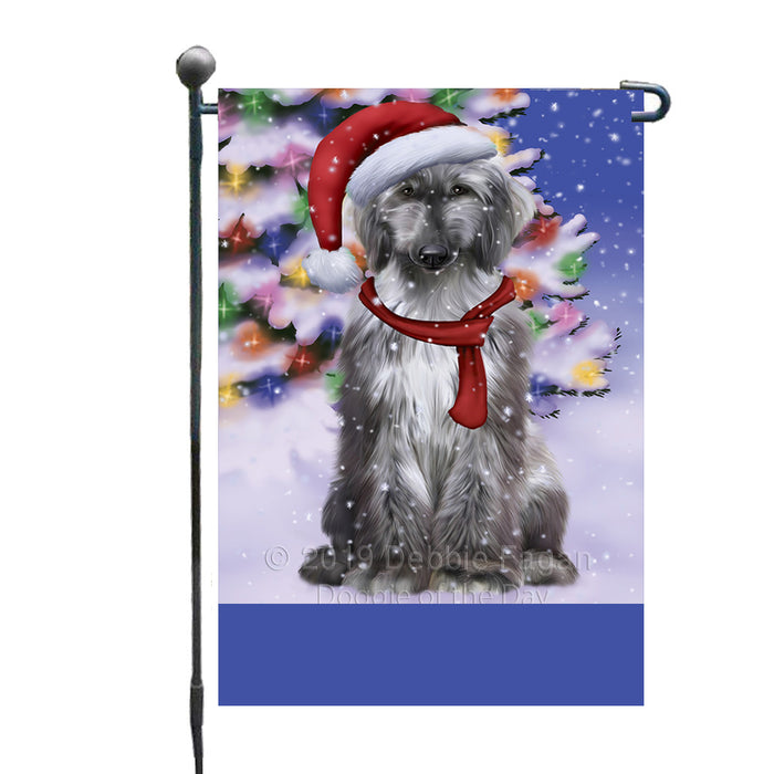 Personalized Winterland Wonderland Afghan Hound Dog In Christmas Holiday Scenic Background Custom Garden Flags GFLG-DOTD-A61187