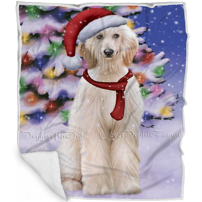 Winterland Wonderland Afghan Hound Dog In Christmas Holiday Scenic Background Blanket BLNKT100803