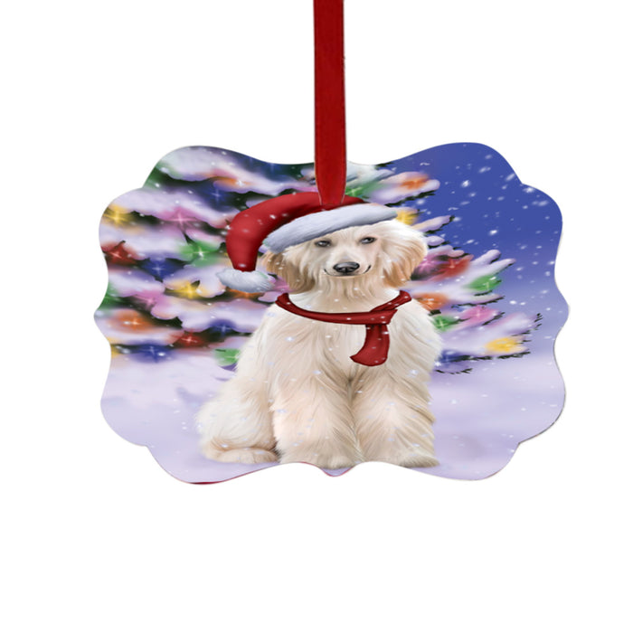 Winterland Wonderland Afghan Hound Dog In Christmas Holiday Scenic Background Double-Sided Photo Benelux Christmas Ornament LOR49476