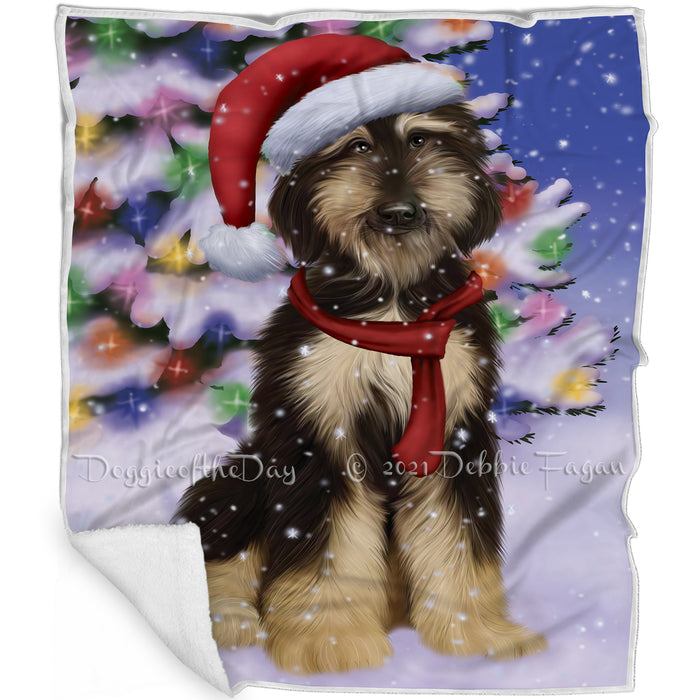 Winterland Wonderland Afghan Hound Dog In Christmas Holiday Scenic Background Blanket BLNKT100812