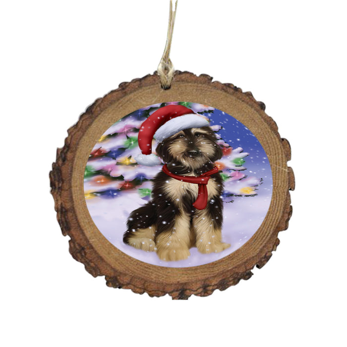 Winterland Wonderland Afghan Hound Dog In Christmas Holiday Scenic Background Wooden Christmas Ornament WOR49477