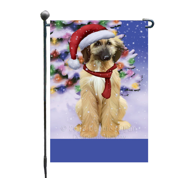 Personalized Winterland Wonderland Afghan Hound Dog In Christmas Holiday Scenic Background Custom Garden Flags GFLG-DOTD-A61186