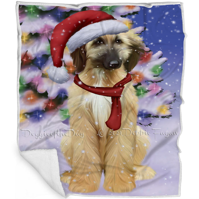 Winterland Wonderland Afghan Hound Dog In Christmas Holiday Scenic Background Blanket BLNKT100821