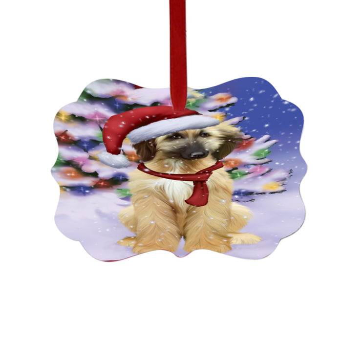 Winterland Wonderland Afghan Hound Dog In Christmas Holiday Scenic Background Double-Sided Photo Benelux Christmas Ornament LOR49478