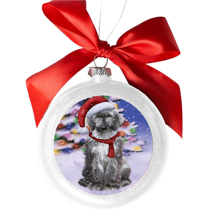 Winterland Wonderland Afghan Hound Dog In Christmas Holiday Scenic Background White Round Ball Christmas Ornament WBSOR49479