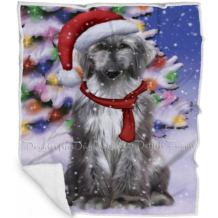 Winterland Wonderland Afghan Hound Dog In Christmas Holiday Scenic Background Blanket BLNKT100830