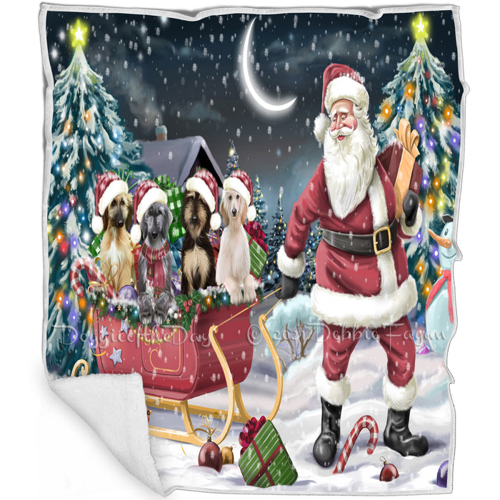 Merry Christmas Happy Holiday Santa Sled Afghan Hound Dogs Blanket BLNKT143397