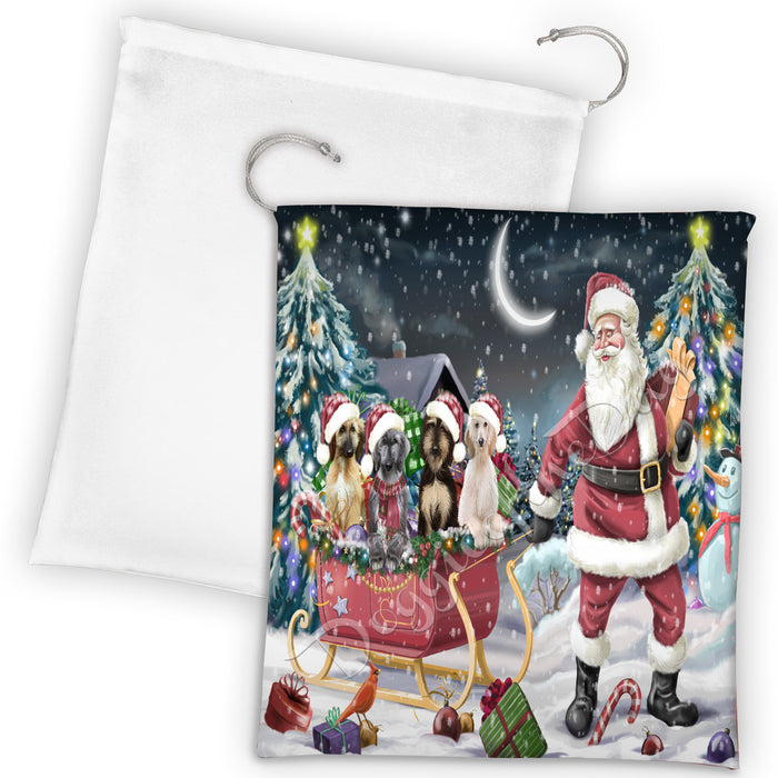 Santa Sled Dogs Christmas Happy Holidays Afghan Hound Dogs Drawstring Laundry or Gift Bag LGB48655