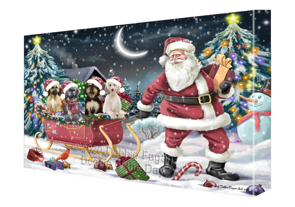 Christmas Santa Sled Afghan Hound Dogs Canvas Wall Art - Premium Quality Ready to Hang Room Decor Wall Art Canvas - Unique Animal Printed Digital Painting for Decoration