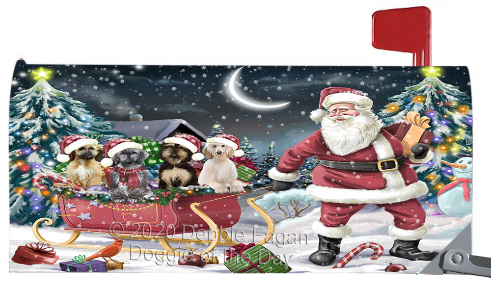 Christmas Santa Sled Afghan Hound Dogs Magnetic Mailbox Cover Both Sides Pet Theme Printed Decorative Letter Box Wrap Case Postbox Thick Magnetic Vinyl Material
