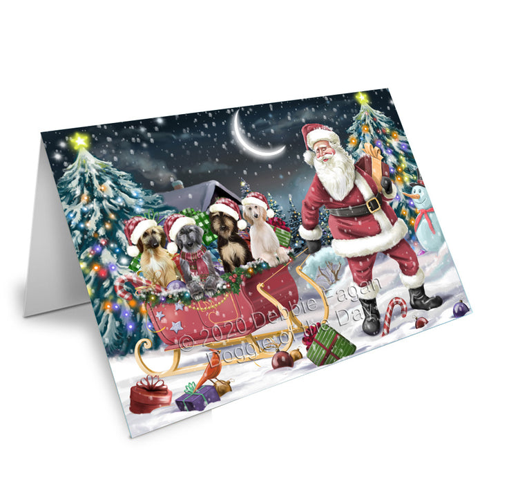 Christmas Santa Sled Afghan Hound Dogs Handmade Artwork Assorted Pets Greeting Cards and Note Cards with Envelopes for All Occasions and Holiday Seasons
