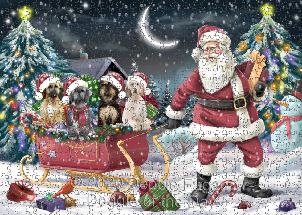 Christmas Santa Sled Afghan Hound Dogs Portrait Jigsaw Puzzle for Adults Animal Interlocking Puzzle Game Unique Gift for Dog Lover's with Metal Tin Box