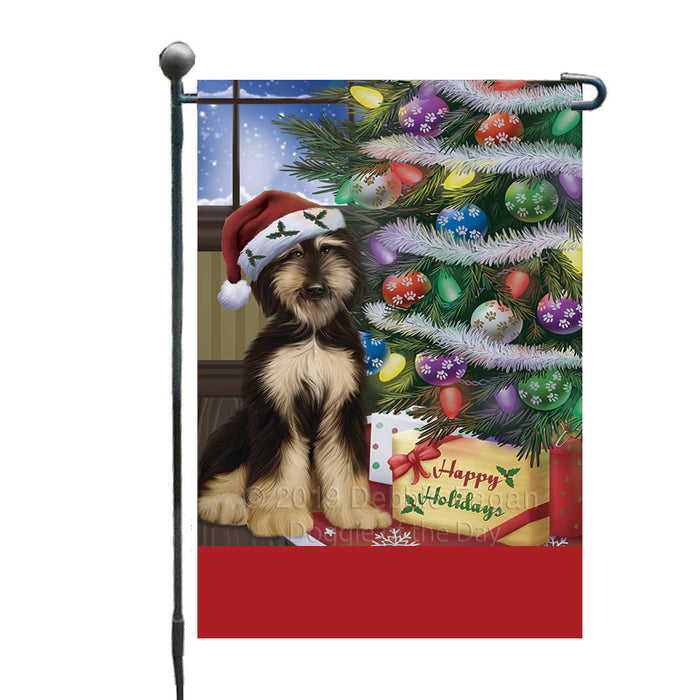 Personalized Christmas Happy Holidays Afghan Hound Dog with Tree and Presents Custom Garden Flags GFLG-DOTD-A58572