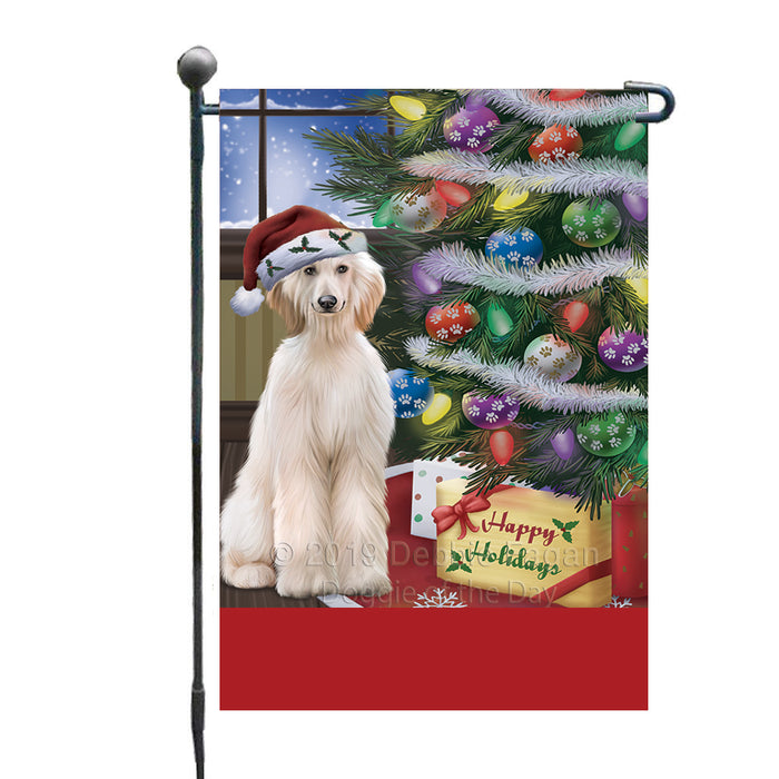 Personalized Christmas Happy Holidays Afghan Hound Dog with Tree and Presents Custom Garden Flags GFLG-DOTD-A58573