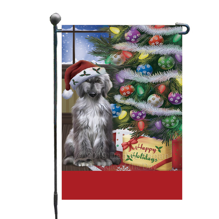 Personalized Christmas Happy Holidays Afghan Hound Dog with Tree and Presents Custom Garden Flags GFLG-DOTD-A58574