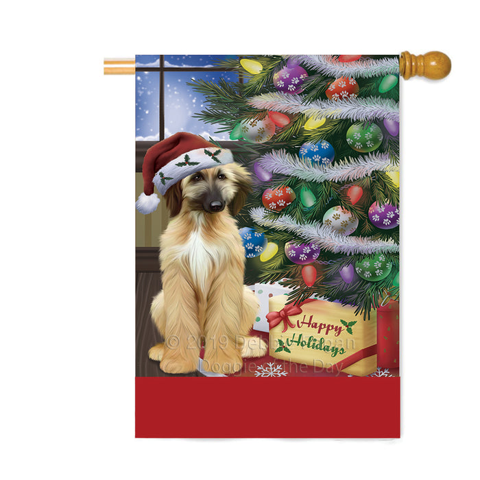 Personalized Christmas Happy Holidays Afghan Hound Dog with Tree and Presents Custom House Flag FLG-DOTD-A58631