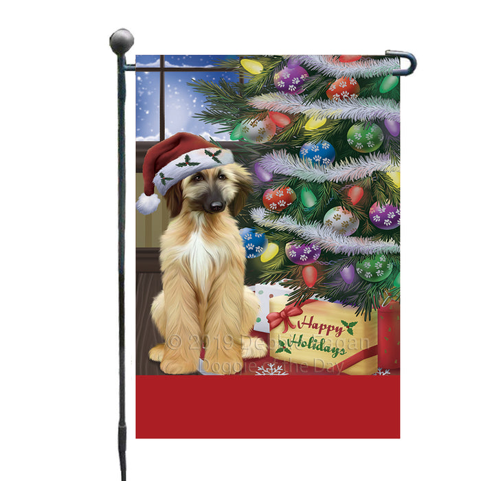 Personalized Christmas Happy Holidays Afghan Hound Dog with Tree and Presents Custom Garden Flags GFLG-DOTD-A58575